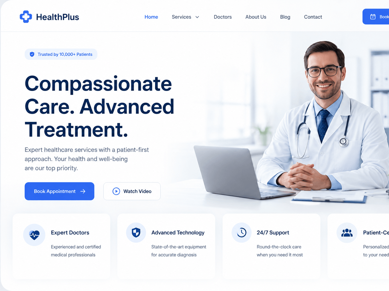 HealthPlus, a healthcare provider website with online appointment booking